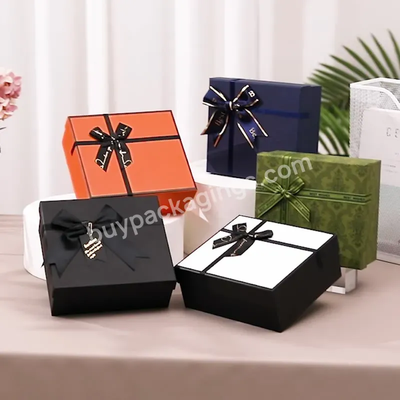 High-end Birthday Blue Gift Box Lid & Base Paper Box Wholesale Hand Package Box