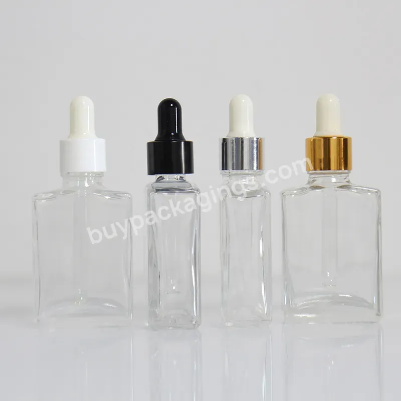 High-end Boutique Square Clear Glass Dropper Bottle 25ml Rectangle Glass Dropper Bottle For Cosmetic Essential Oil