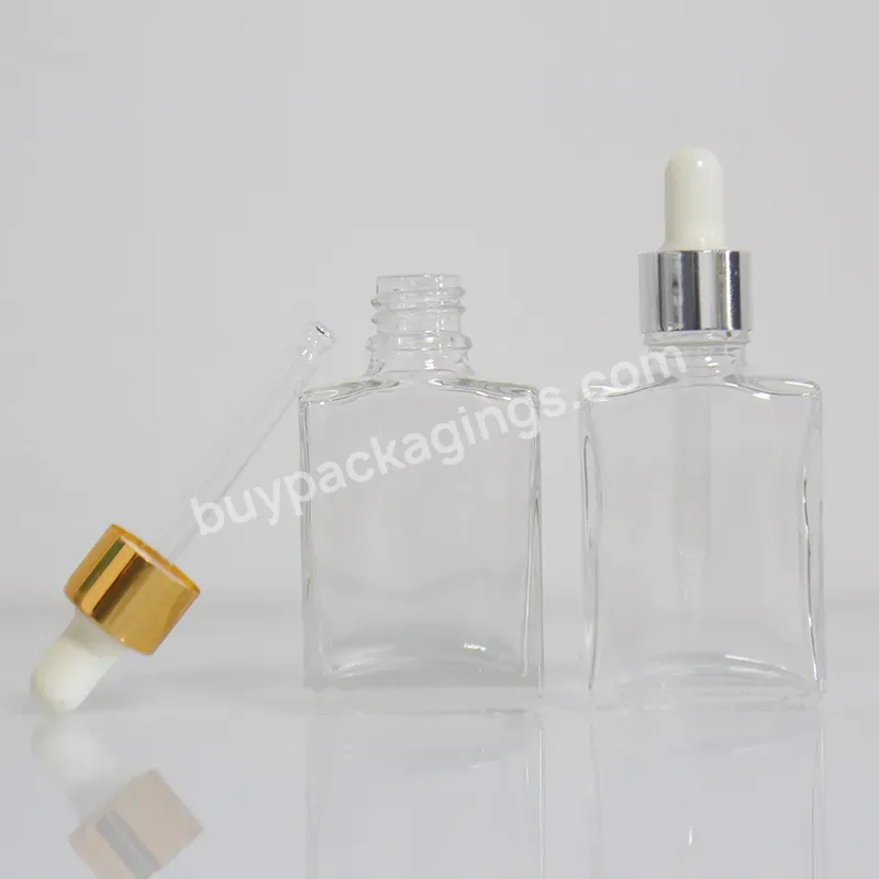 High-end Boutique Square Clear Glass Dropper Bottle 25ml Rectangle Glass Dropper Bottle For Cosmetic Essential Oil