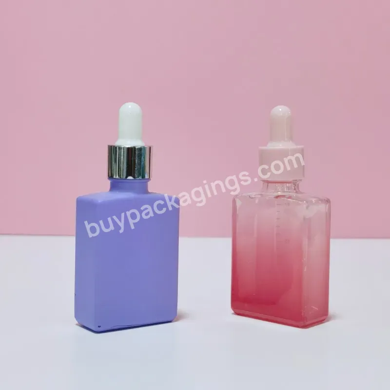 High-end Clear Rectangle 30ml 50ml 100ml Skin Care Serum Glass Dropper Bottle For Essential Oil Cosmetic Packaging