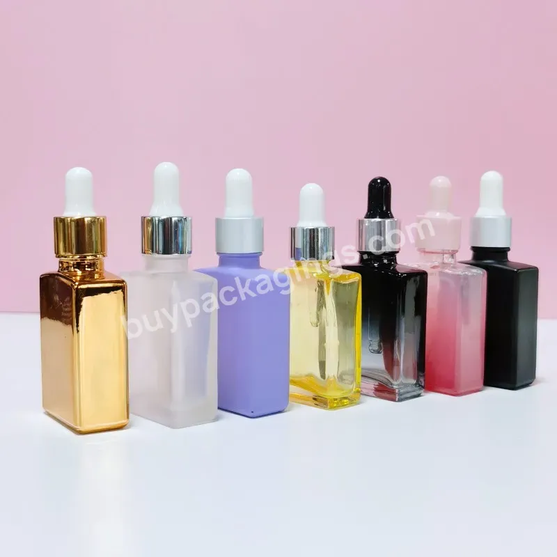 High-end Clear Rectangle 30ml 50ml 100ml Skin Care Serum Glass Dropper Bottle For Essential Oil Cosmetic Packaging