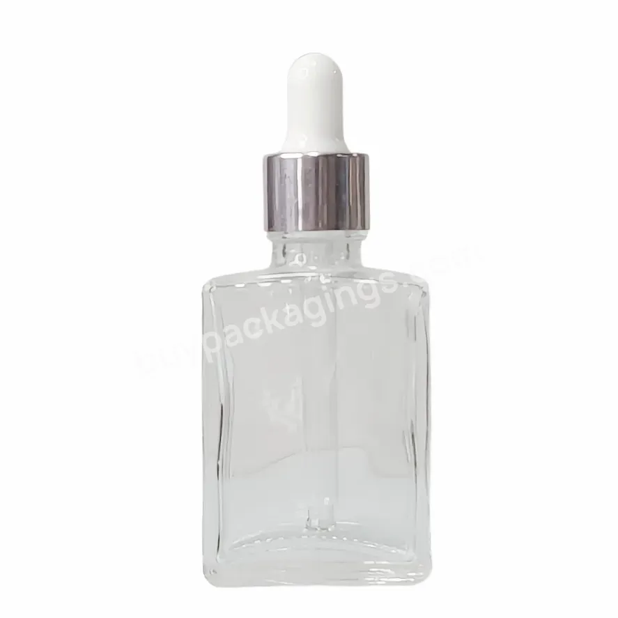 High-end Clear Rectangle Cosmetic Packaging 30ml 50ml 100ml Skin Care Serum Essential Oil Glass Dropper Bottle