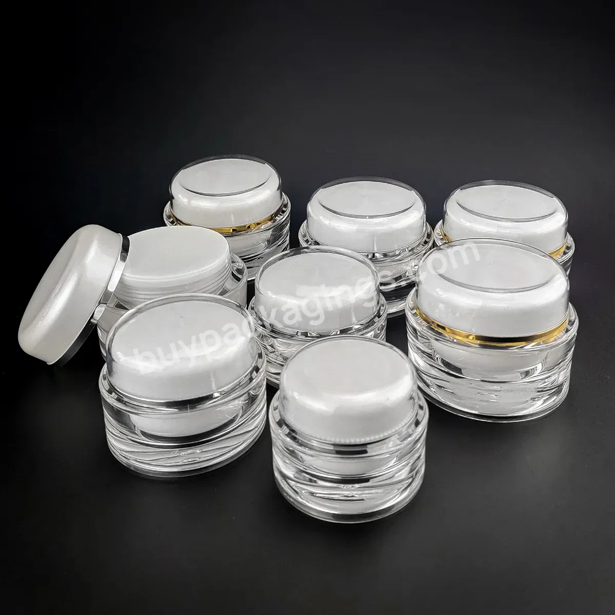 High End Cosmetic Round White And Gold Airless Pump Bottles 30g 50g 15ml 30ml 50ml 100ml Acrylic Cosmetic Package Container - Buy Luxury Cosmetic Packaging Set 30ml 100ml 200ml 30g 50g Skincare Serum Lotion Bottle Cream Plastic Cosmetics Bottles And