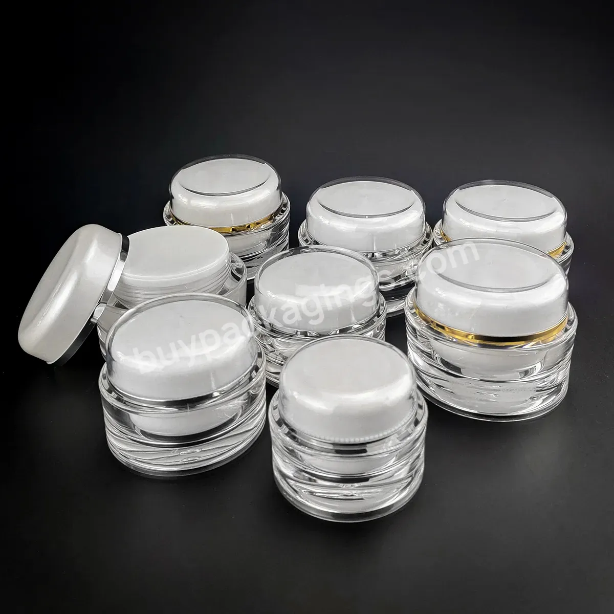 High End Cosmetic Round White And Gold Airless Pump Bottles 30g 50g 15ml 30ml 50ml 100ml Acrylic Cosmetic Package Container