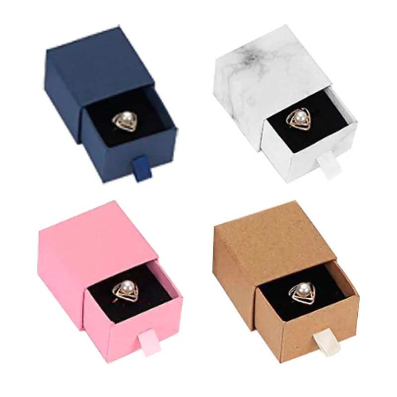 High End Custom Logo Slide Drawer Jewelry Packaging Black Paper Cardboard Ring Box