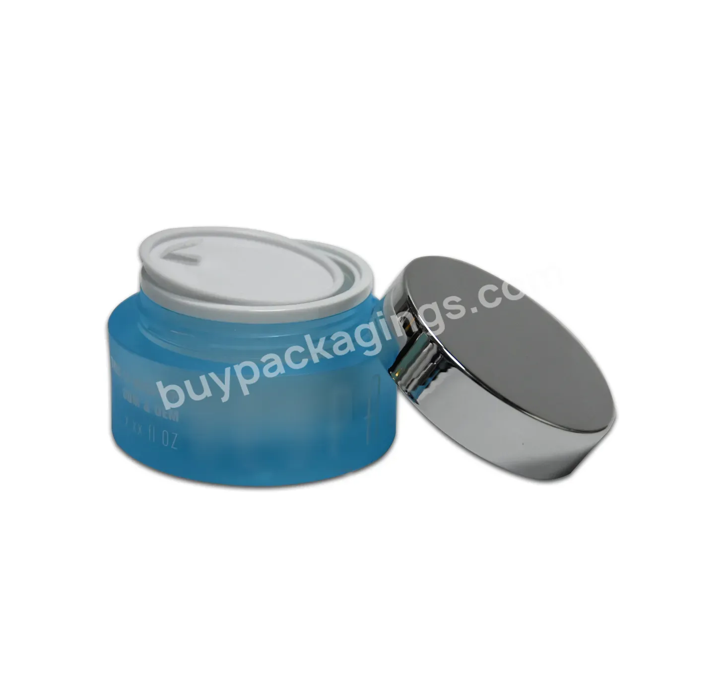 High End Frosted Cosmetic Jar Blue 50g Eye Cream Body Lotion Packaging Plastic Cream Jar With Silver Screw Cap