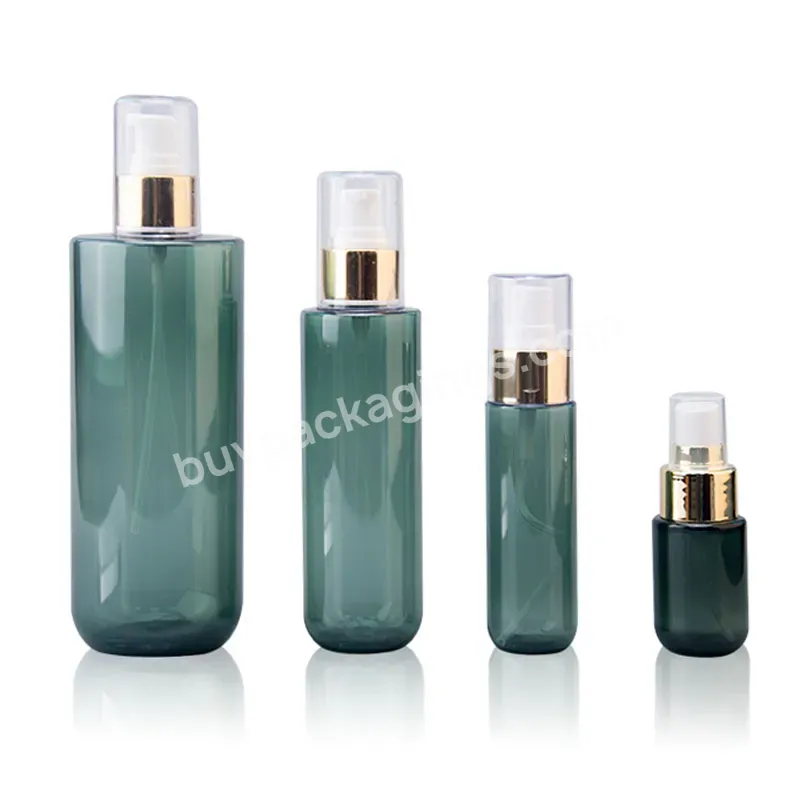 High End Green Frosted Flat Shoulder Round Bottom Flip Cap Bottles Mini Size Portable Travel Plastic Bottle Set