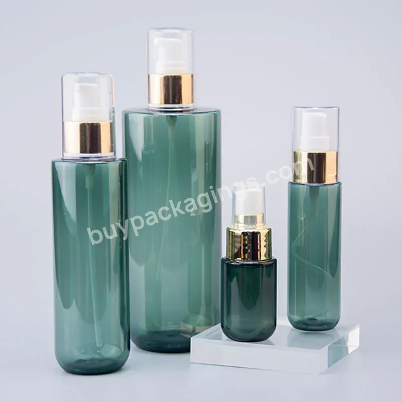 High End Green Frosted Flat Shoulder Round Bottom Flip Cap Bottles Mini Size Portable Travel Plastic Bottle Set