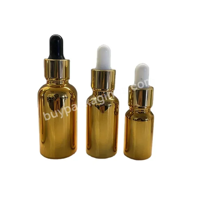 High End Look Shinny Golden Glass Essential Oil Dropper Bottle 5ml 10ml 15ml 20ml 30ml 50ml 100ml