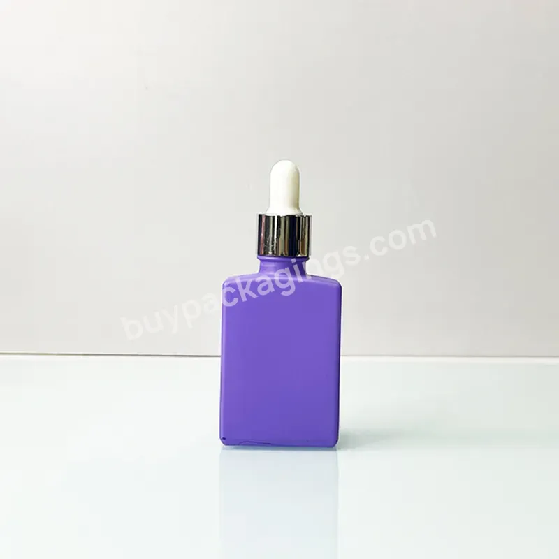 High-end Purple 30ml 50ml 100ml Skin Care Serum Rectangle Glass Dropper Bottle For Essential Oil Cosmetic Packaging