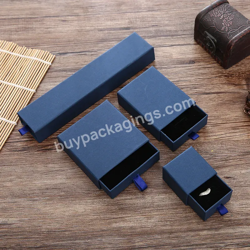 High-end Small Blue Jewelry Paper Drawer Box Bracelet Packaging Necklace Earrings For Travel