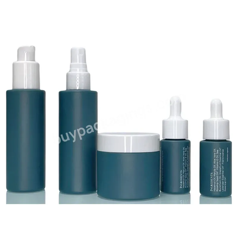 High End Thick Cylinder Green Matte Frosted Cosmetic Packaging Essential Oil Bottles Glass Serum Dropper Bottle Glass Cream Jar