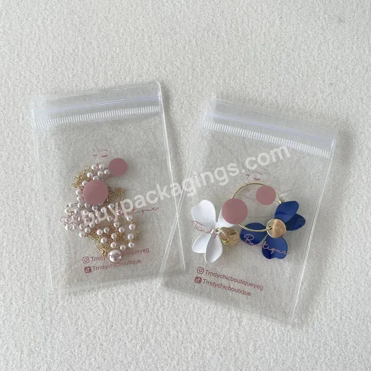 High End Ziplock Self Sealing Plastic Bags Rose Gold Print Transparent Packaging Bag For Jewelry