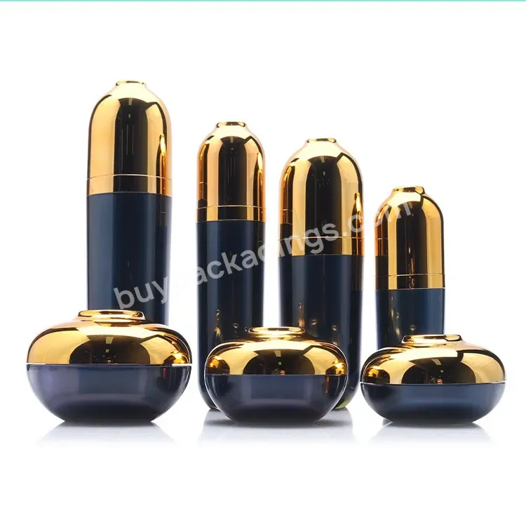 High Grade Acrylic Cosmetic Essence Jar 15g 30g 50g Luxury Bottles Set Golden Pump Blue Body Lotion Bottle 15ml 30ml 80ml 100ml