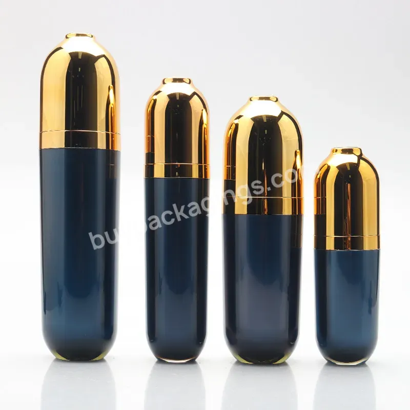 High Grade Acrylic Cosmetic Essence Jar 15g 30g 50g Luxury Bottles Set Golden Pump Blue Body Lotion Bottle 15ml 30ml 80ml 100ml