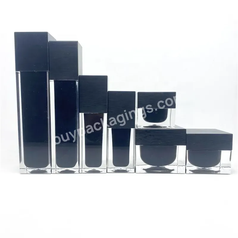 High Grade Cosmetic Packaging 15g 30g 50g 100g Thick Wall Black Square Acrylic Cream Uv Gel Jar 120ml 150ml Lotion Bottle Set