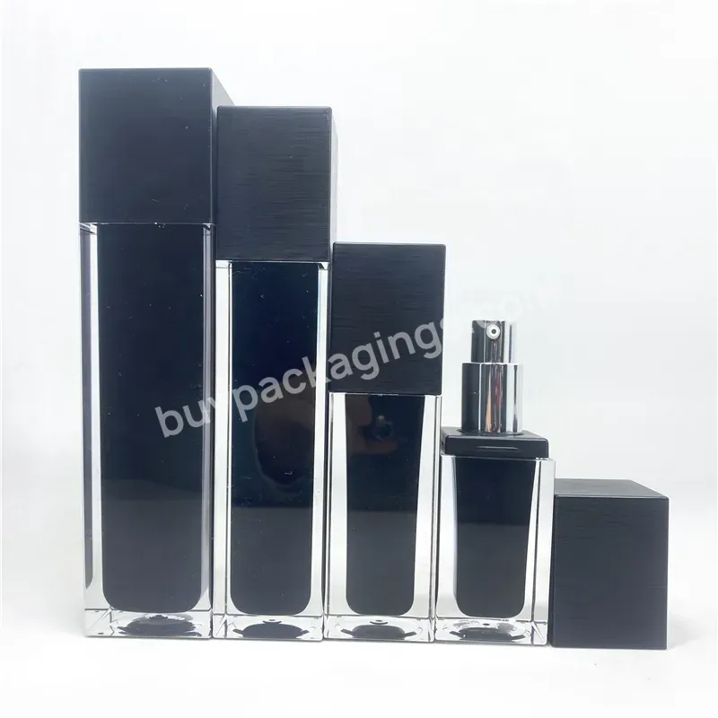 High Grade Cosmetic Packaging 15g 30g 50g 100g Thick Wall Black Square Acrylic Cream Uv Gel Jar 120ml 150ml Lotion Bottle Set