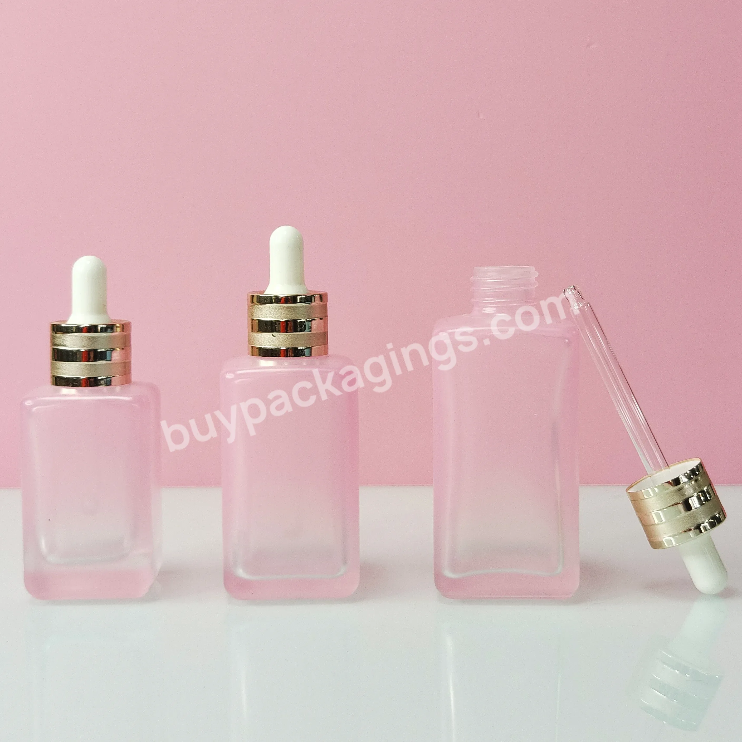 High-grade Cosmetic Packaging Bread Oil Serum Hair Oil Essential Skin Care Forested Pink Square Dropper Bottle