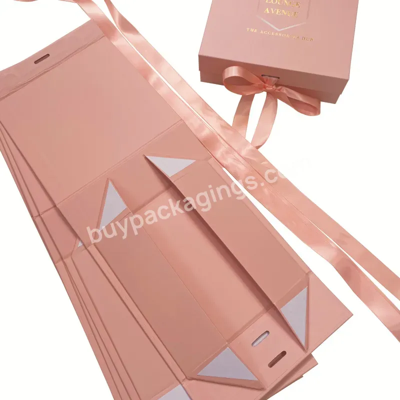 High-grade Wholesale Customized Logo Printing Foldable Magnetic Sealing Pink Cardboard Paper Handle Box With Ribbon Bow