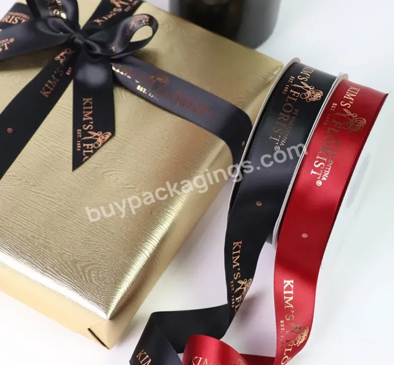 High Quality 1 Inch Custom Printed Logo White Satin Ribbon For Floral Bouquet Magnetic Gift Box Ribbon