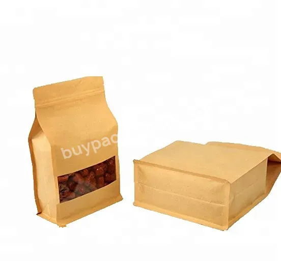 High Quality 100g 250g 500g 1kg Plain Stock Flat Bottom Brown Kraft Paper Coffee Bean Bags With Valve And Ziplock