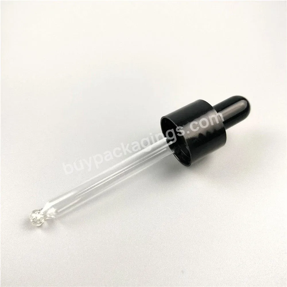 High Quality 18/410 20/410 Full Plastic Black Glass Dropper With Smooth Closure For Essential Oil Dropper Bottle