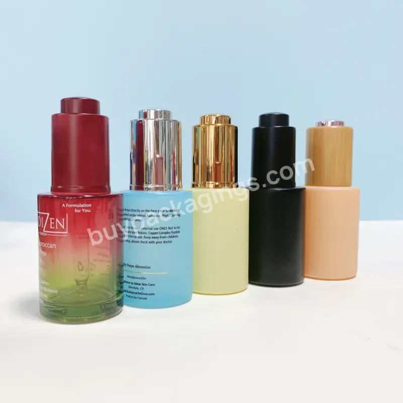 High Quality 20/410 Colored Glass Cosmetic Essential Hair Oil Serum Glass Bottle With Push Button Dropper