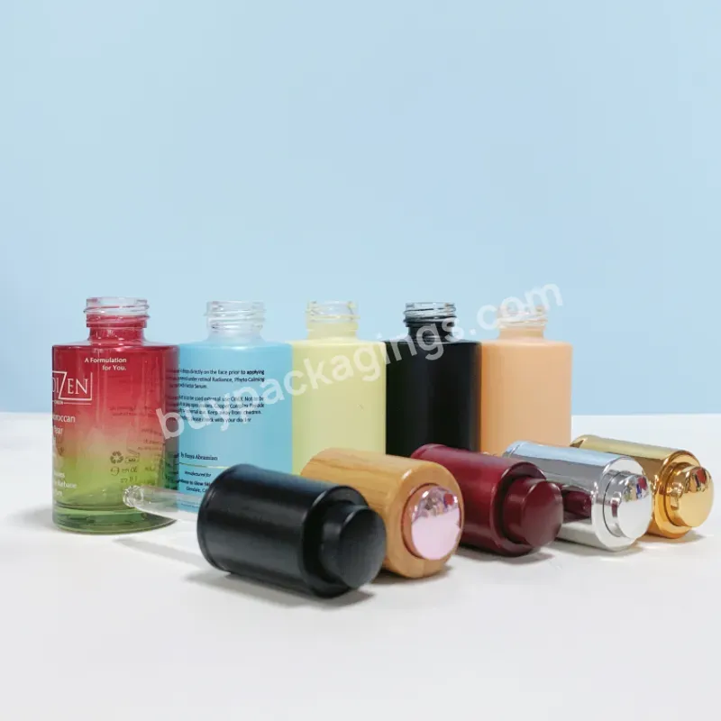 High Quality 20/410 Colored Glass Cosmetic Essential Hair Oil Serum Glass Bottle With Push Button Dropper