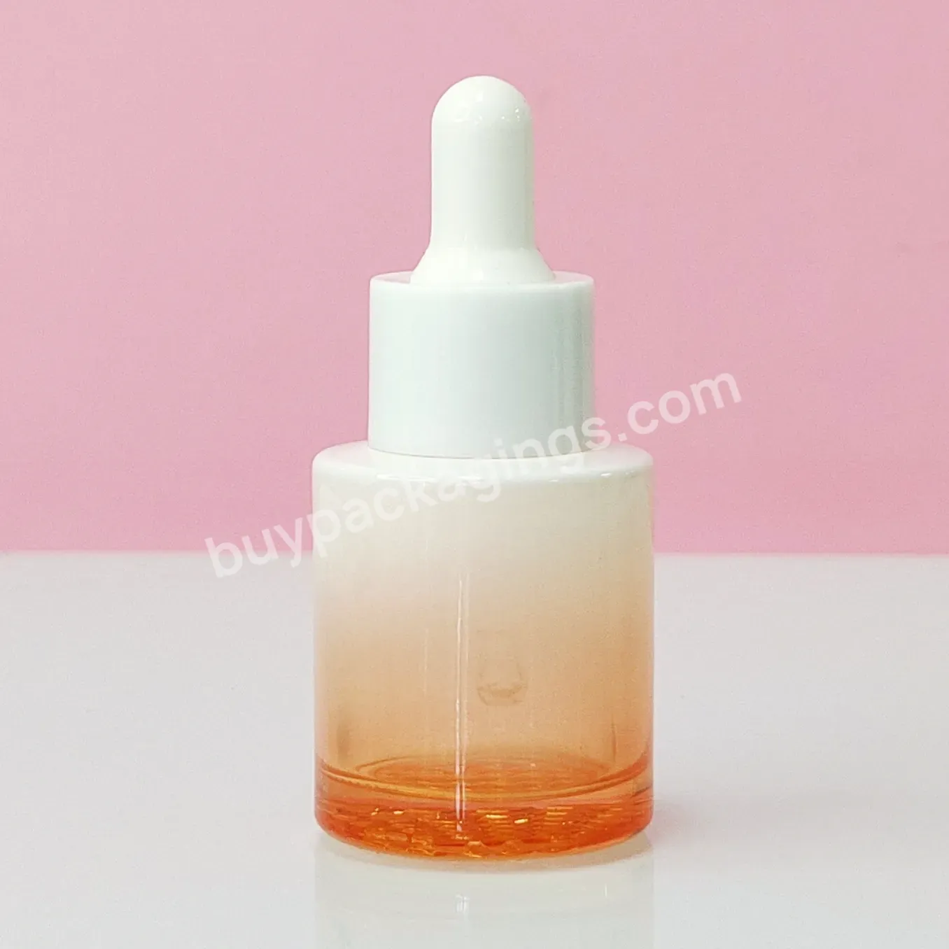 High Quality 20ml Customized Logo Gradient Orange Skincare Lotion Essential Oil Cream Flat Shoulder Glass Bottle