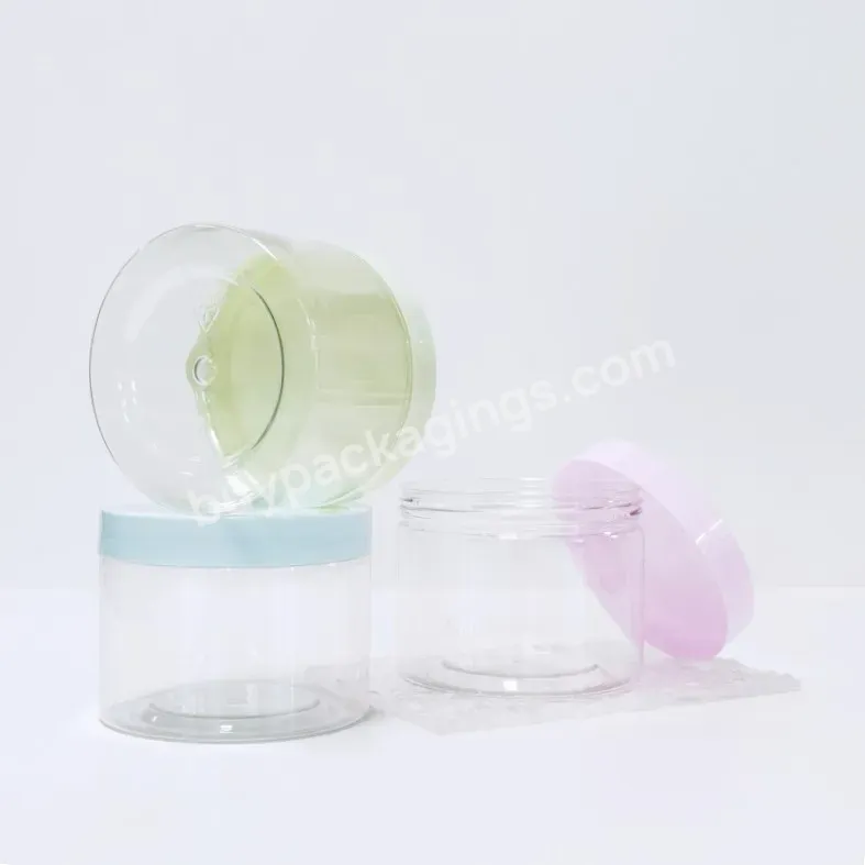 High Quality 250 Ml Round Shape Transparent Food Container Pet Clear Plastic Jar With Colorful Lid