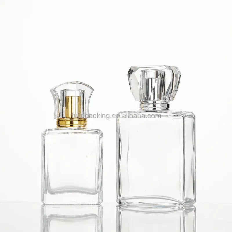 High Quality 30ml 50ml 100ml Clear Glass Thick Wall Flat Shoulder Rectangle Square Perfume Bottles Empty With Mist Spray Withe A