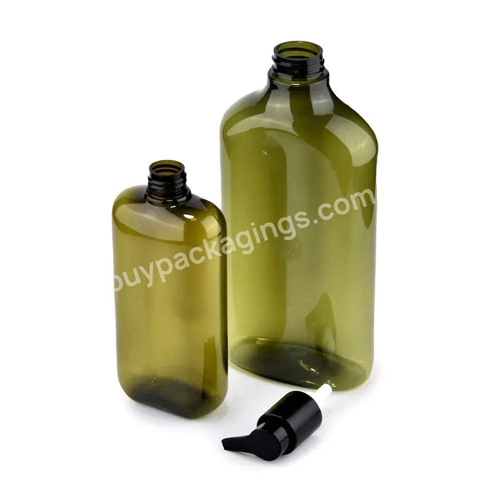 High Quality 500ml Pet Green Flat Hand Wash Face Cream Cleanser Packaging Bottle Shampoo Bottle With Lotion Pump