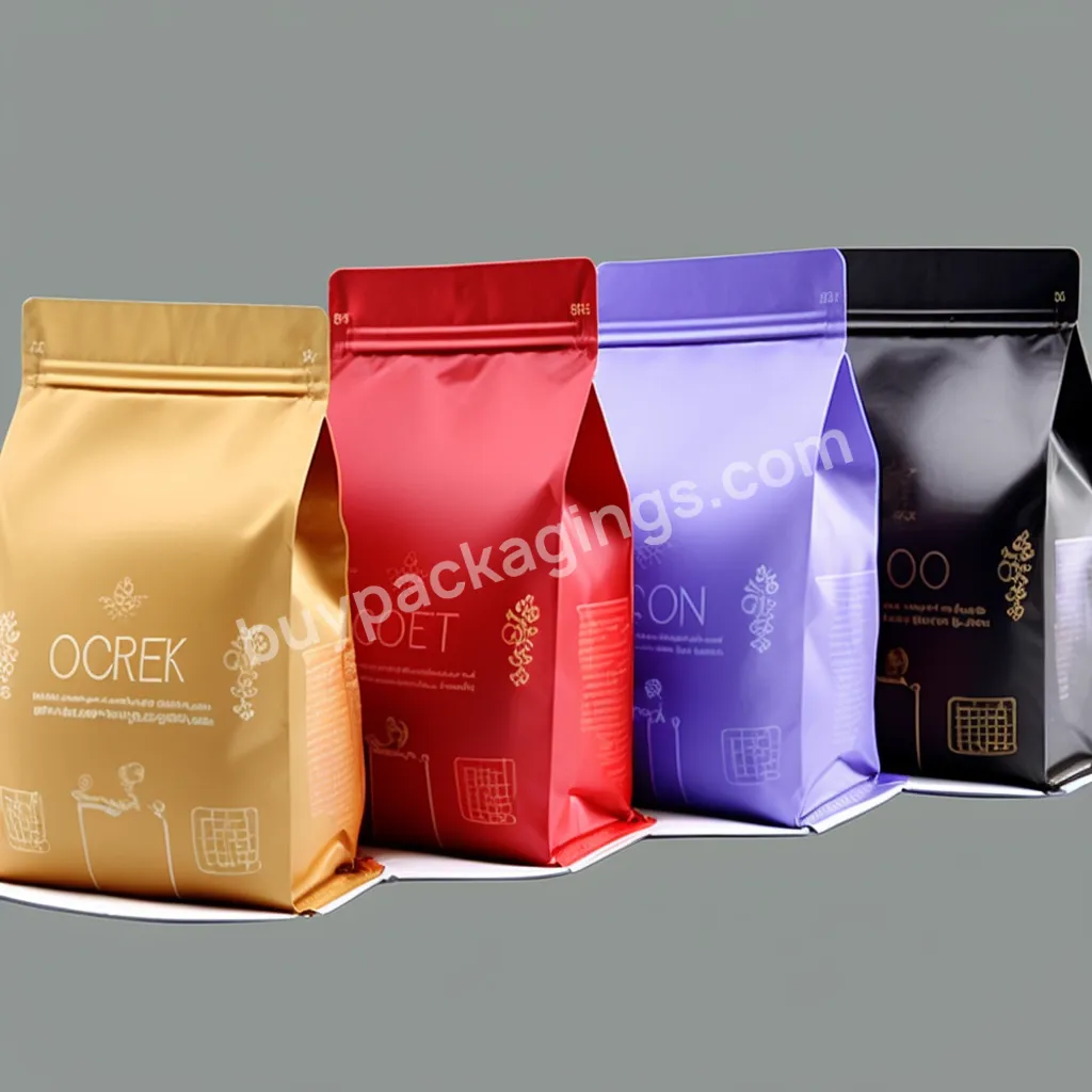High Quality 8 Side Seal Bag Al Plastic Composite Custom Printed Food Packaging Flat Bottom Coffee Bag