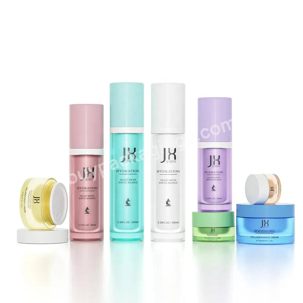 High Quality Acrylic Plastic Empty Lotion Pump Bottle Airless Bottle Cream Jar With Lid Skincare Bottle Set