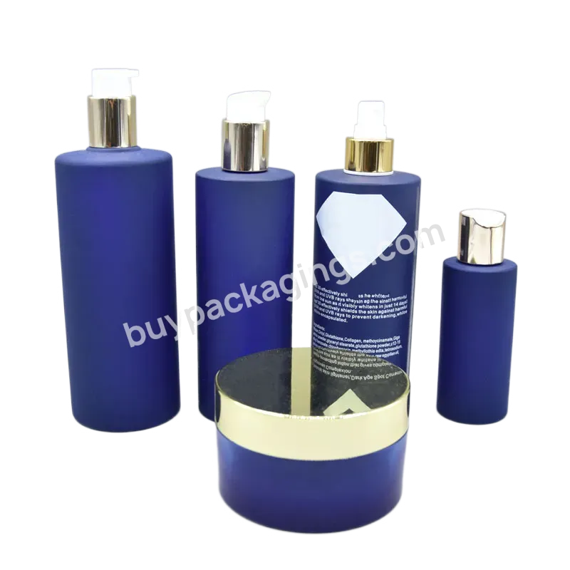 High Quality Blue Cream Jar With Cap Eco Friendly Empty Shower Gel Packaging Flat Shoulder Bottle Custom Capacity Lotion Bottle