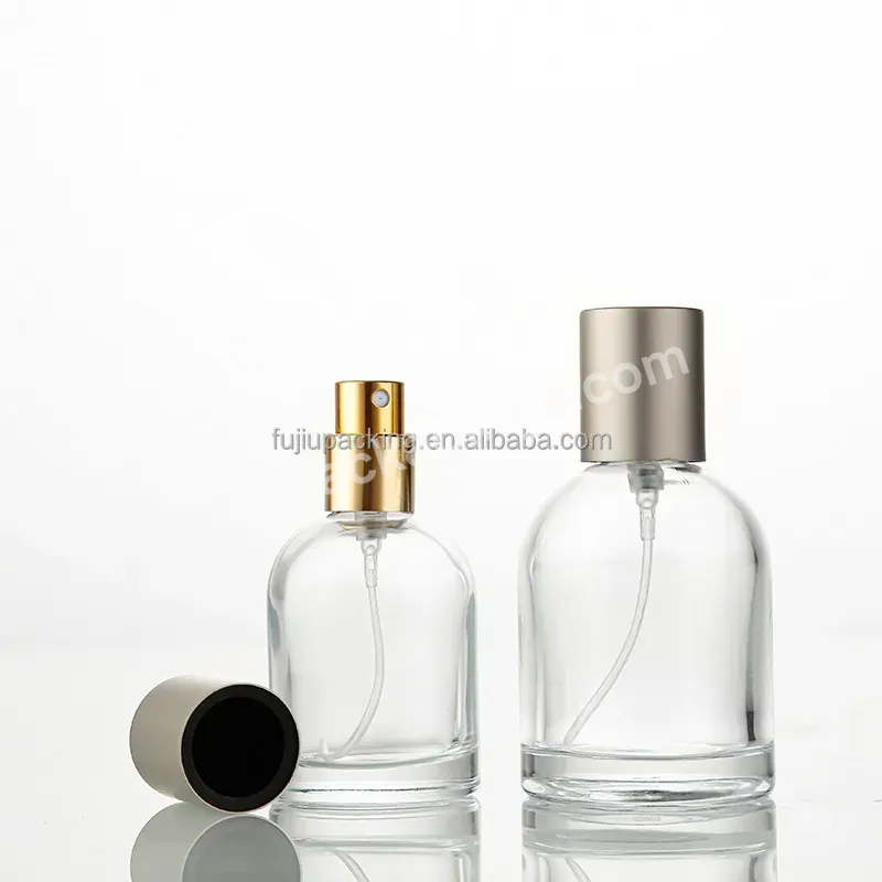 High Quality Clear 50ml Unique Perfume Bottle Empty Round Atomizer Perfume Bottle With Gold Cap