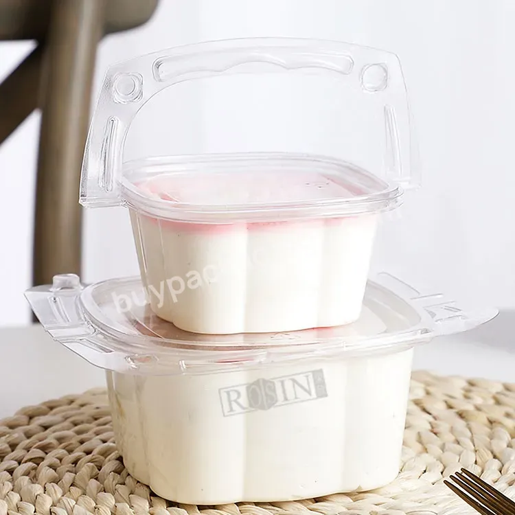 High Quality Clear Plastic Mousse Cake Packaging Box Basketshape Cake Box With Handle Clamshell Fruit Cake Biscuit Packaging Box