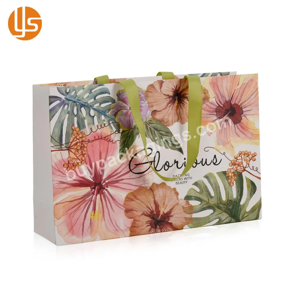 High Quality Colorful Flower White Cardboard Sacs Cadeaux Paper Bag