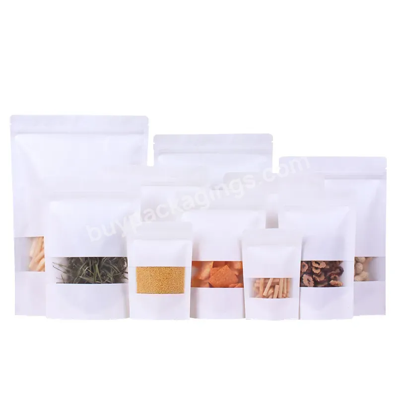 High Quality Craft Paper Bag Zip Lock Clear Window 15*22+4 Stand Up White Craft Paper Bag