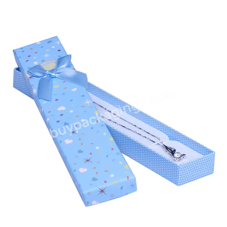 High Quality Custom Blue Necklace Bracelet Packaging Long Strip Heaven And Earth Lid Box