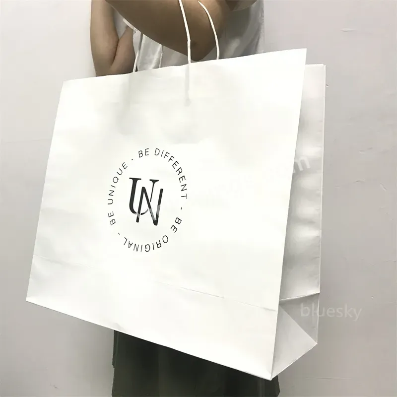 High Quality Custom-made Eco-friendly Big White Handle Kraft Paper Bag For Shopping
