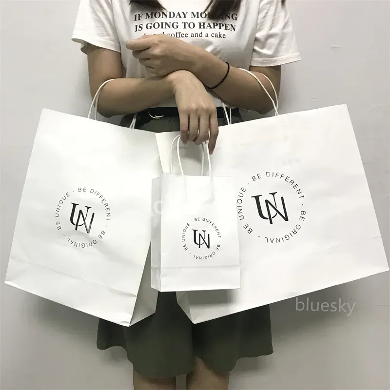 High Quality Custom-made Eco-friendly Big White Handle Kraft Paper Bag For Shopping