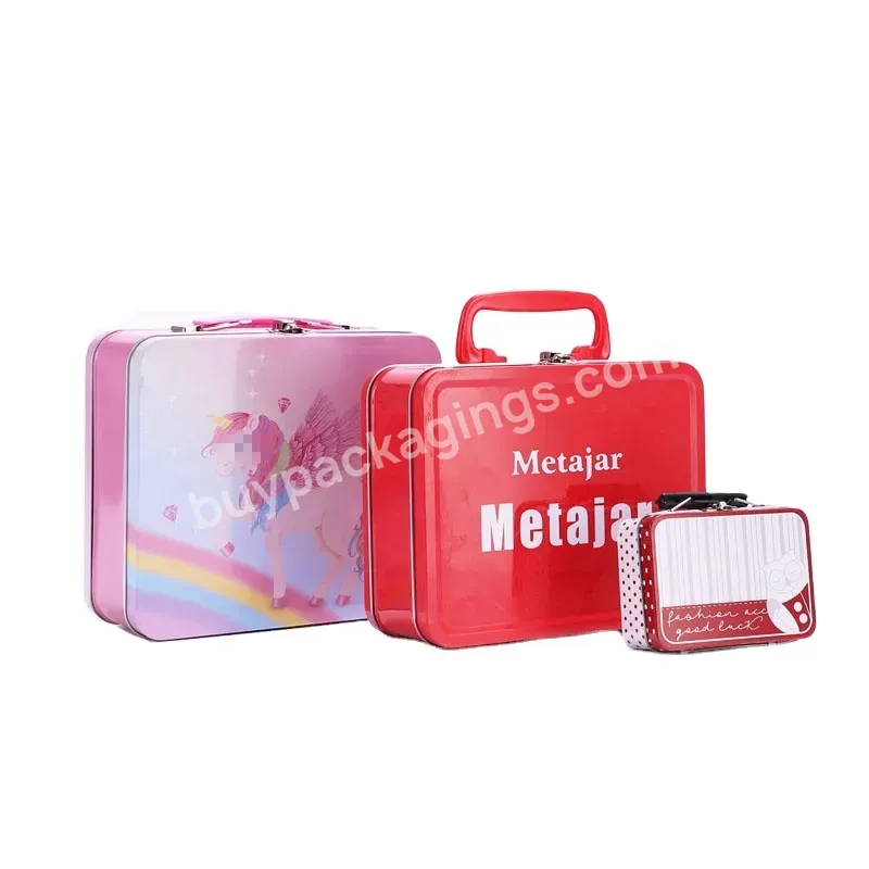 High Quality Custom Metal Lunch Tin Box Tin Briefcase With Handle