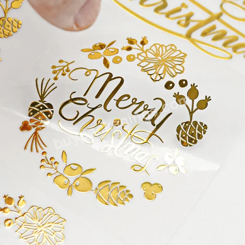 High Quality Custom Printing Luxury Metallic Transfer Golden Shining Festival Logo Letter Metal Stickers Christmas Label