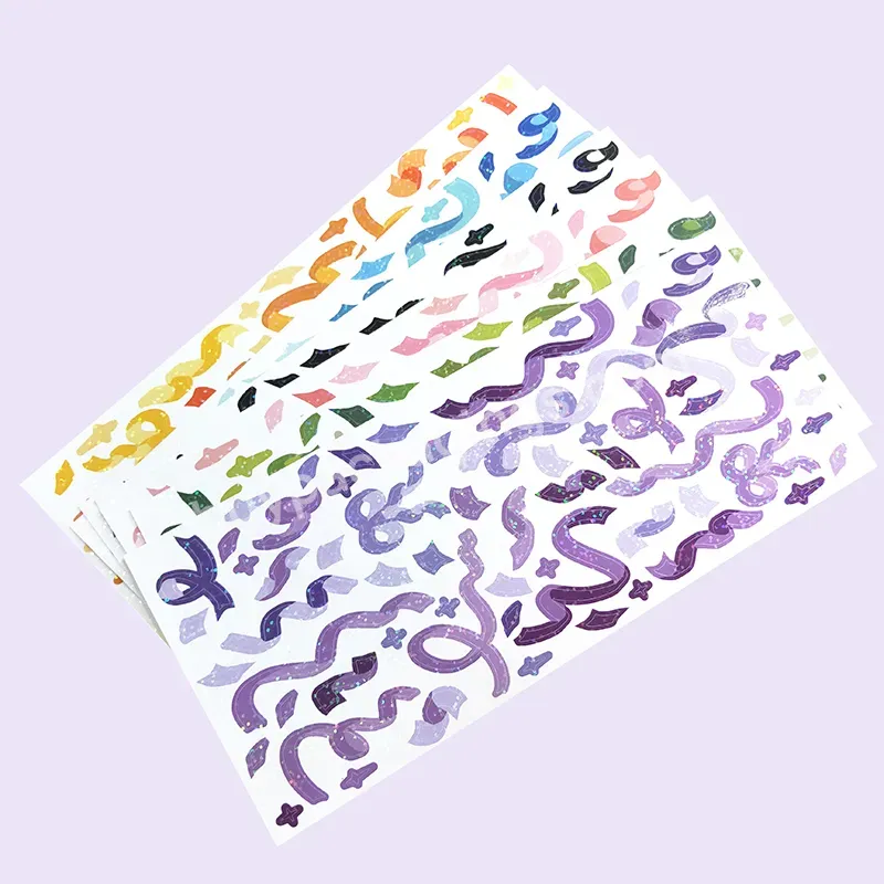 High Quality Cute Kiss Cut Sparkle Kids Stickers Sheet Printed Custom Clear Holographic Glitter Sticker Sheets Stationery