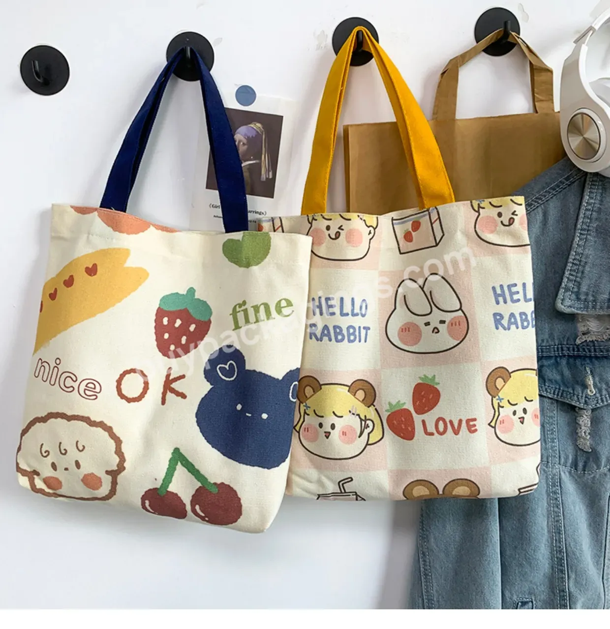 High Quality Durable Reusable Cotton Bag Can Add Your Logo Printed Customized Canvas Bag With Cute Bear For Shopping