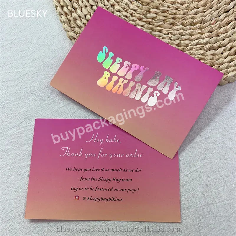 High Quality Eco Friendly And Recyclable Card Custom Pink Holographic Design Business Card Printing Thank You Greeting Card