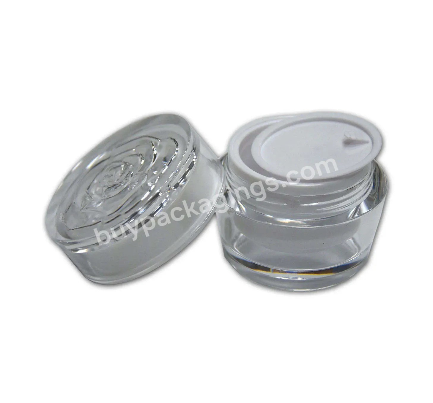 High Quality Elegant Flower Screw Cap Empty Double Skin Care Packaging Luxury Acrylic White Cosmetic Container Sleep Cream Jar