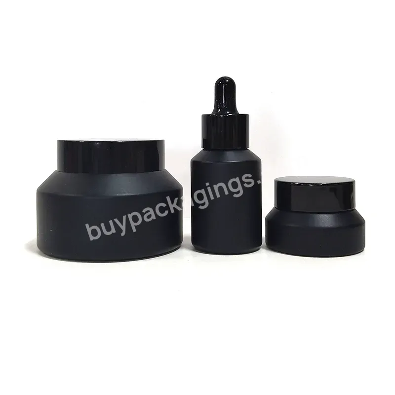 High Quality Empty Cosmetic Serum Essential Oil Packaging Pipette Dropper Lid Black Frosted Glass Bottle 15ml 30ml 60ml