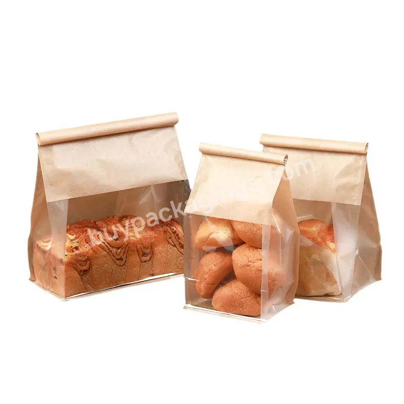 High Quality Food Kraft Paper Bag Double Iron Sealing Clear Big Window Paper Bakery Bread Bag